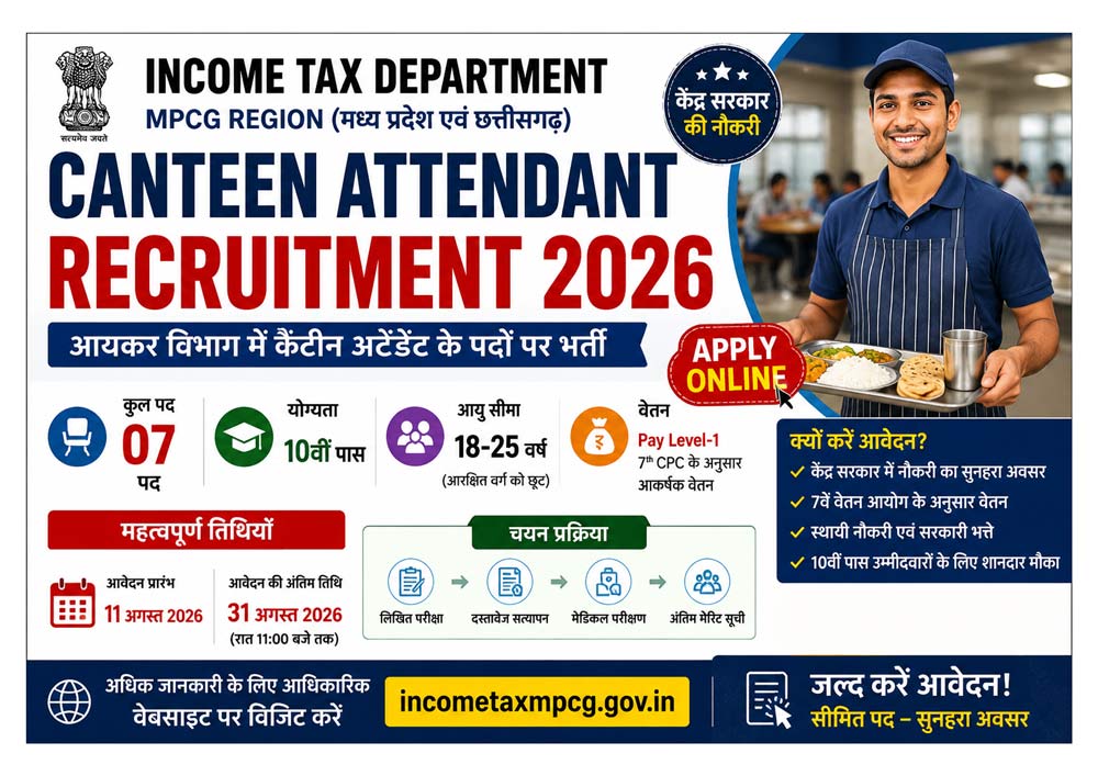 Income Tax MPCG Canteen Attendant Recruitment 2026 Apply Online