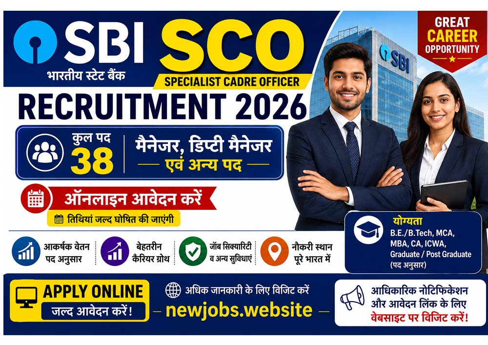 SBI SCO Specialist Cadre Officer Recruitment 2026 – 38 Manager, Deputy Manager एवं अन्य पदों पर भर्ती, ऑनलाइन आवेदन | newjobs.website