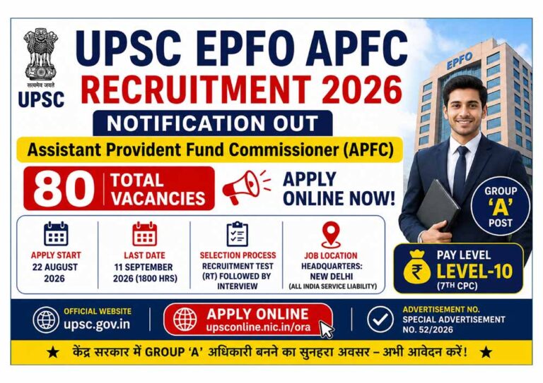 UPSC EPFO APFC Recruitment 2026 – 80 Assistant Provident Fund Commissioner Posts Apply Online