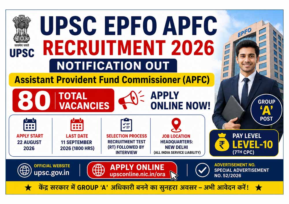 UPSC EPFO APFC Recruitment 2026 – 80 Assistant Provident Fund Commissioner Posts Apply Online