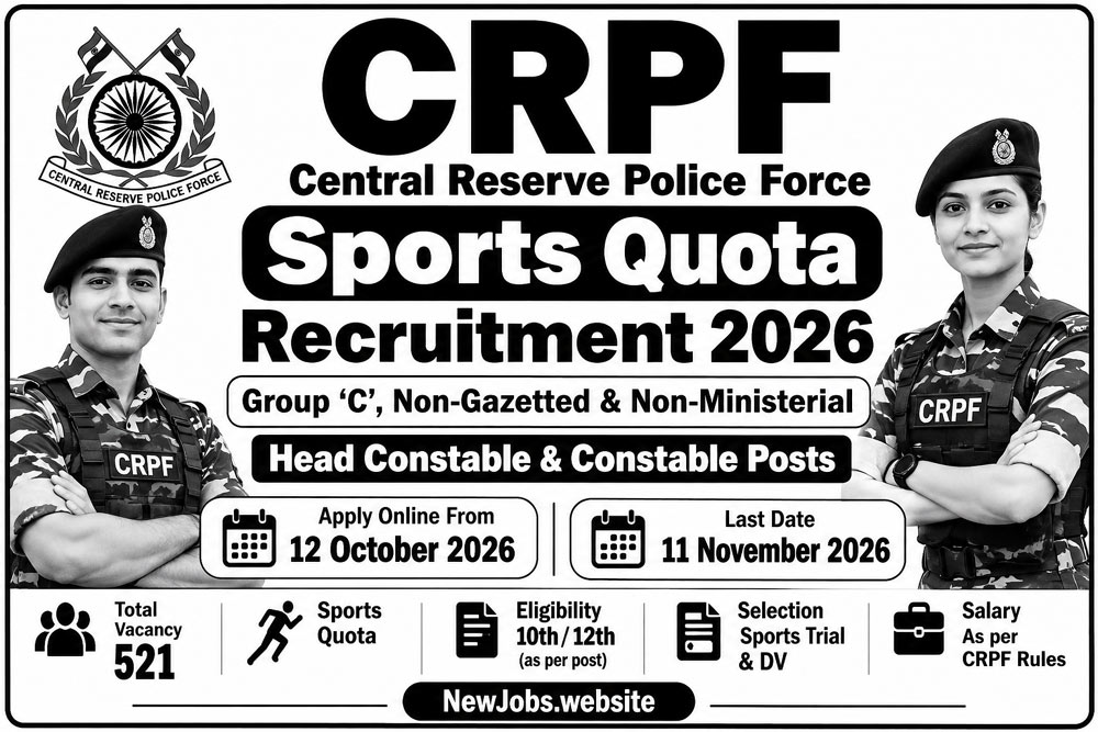 CRPF Constable Sports Quota Recruitment 2026 Group C Head Constable and Constable Posts