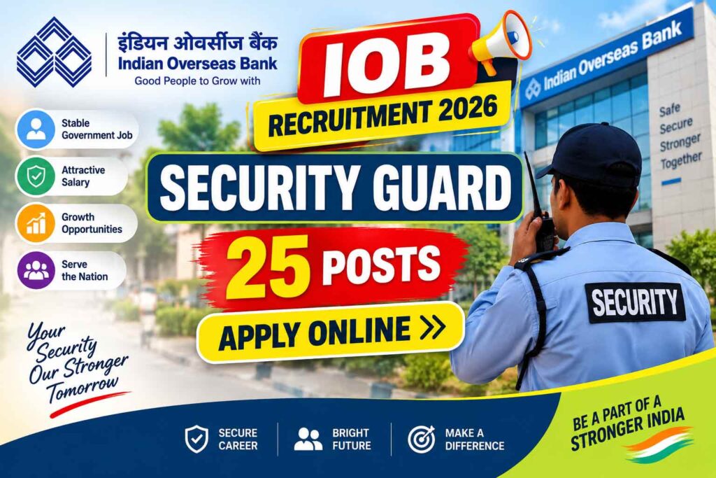 IOB Security Guard Recruitment 2026: 25 पदों के लिए Apply Online, Last Date 14 September iob security guard recruitm