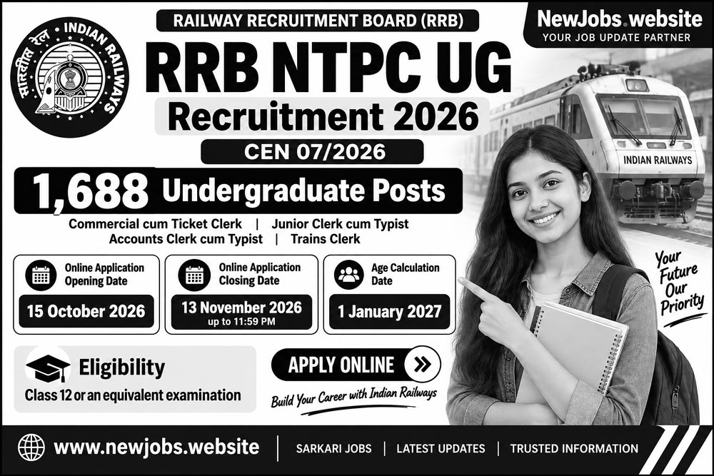 RRB NTPC UG Recruitment 2026 – 1,688 Railway Undergraduate Posts