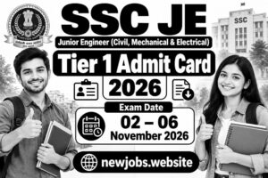 SSC JE Tier 1 Admit Card 2026 poster with exam dates 02 to 06 November 2026,