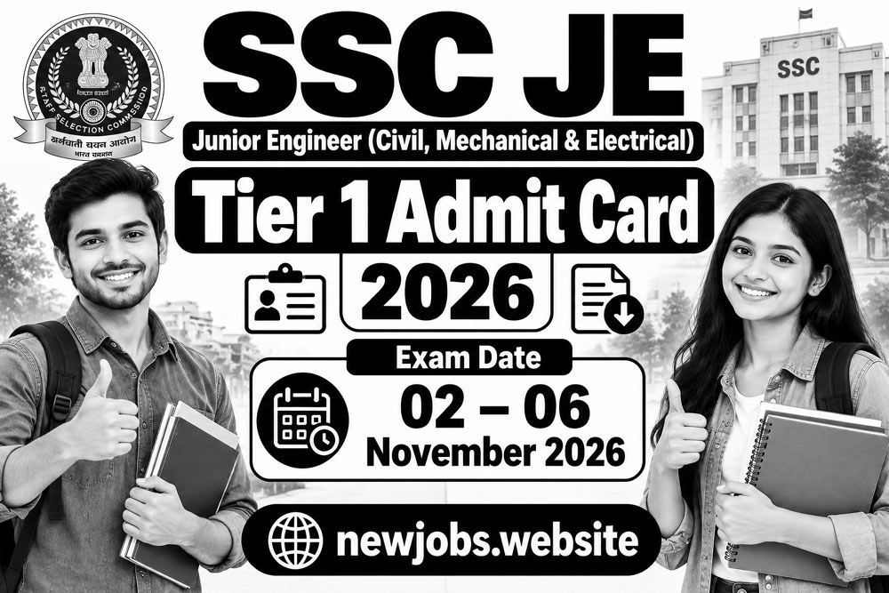 SSC JE Tier 1 Admit Card 2026 poster with exam dates 02 to 06 November 2026,
