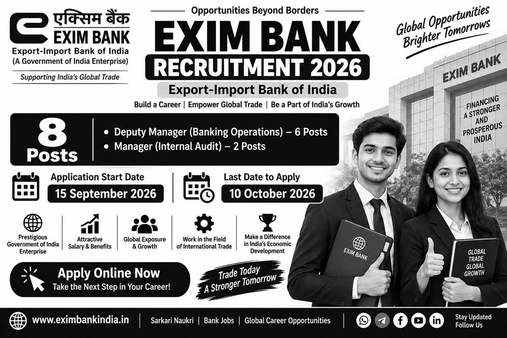 Exim Bank Recruitment 2026 – Deputy Manager and Manager 8 Posts Apply Online