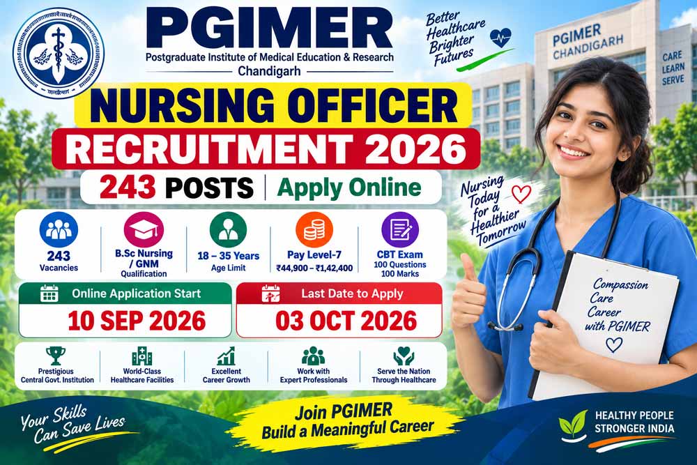 PGIMER Nursing Officer Recruitment 2026: Apply Here PGIMER Nursing Officer Recruitment 2026 – 243 Posts Apply Online