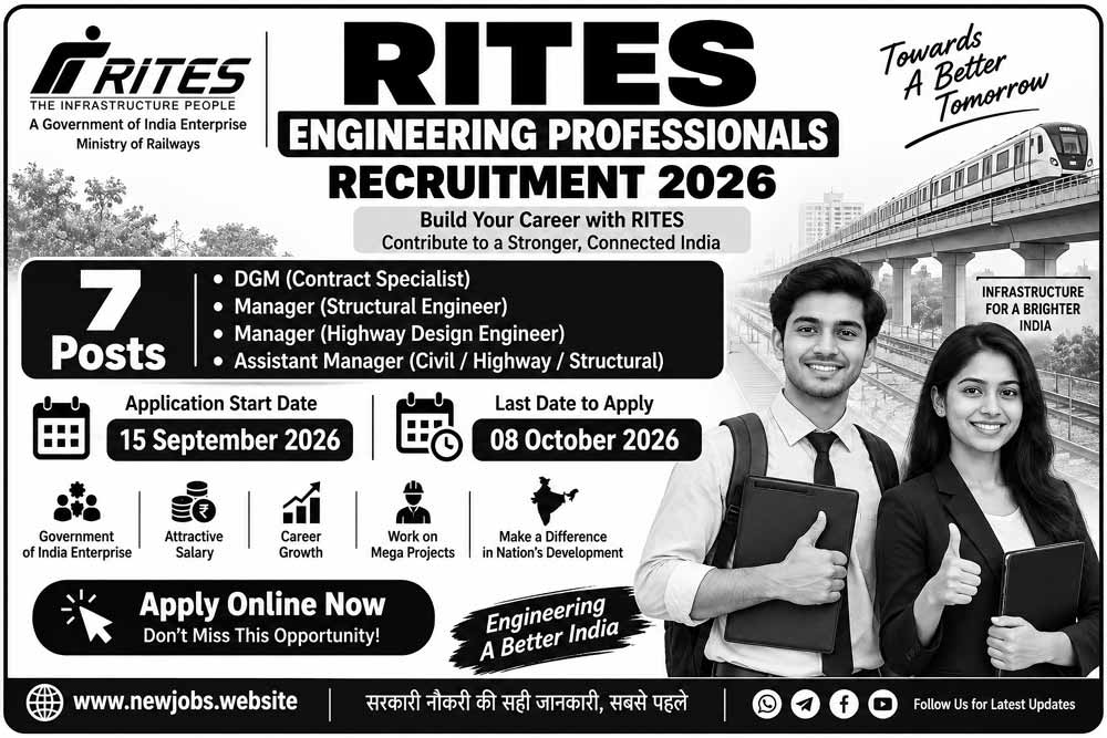 RITES Engineering Professionals Recruitment 2026 – 7 DGM Manager Assistant Manager Posts