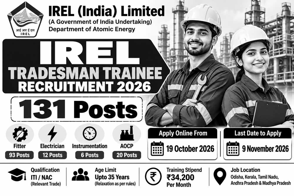 IREL Tradesman Trainee Recruitment 2026 for 131 Posts