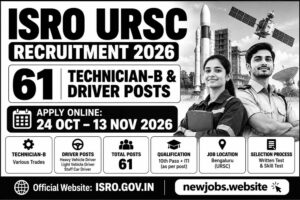 ISRO URSC Recruitment 2026 poster for 61 Technician-B and Driver posts