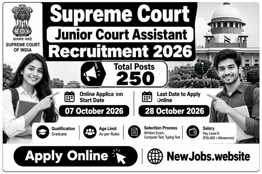 Supreme Court Junior Court Assistant Recruitment 2026 – 250 Posts, Apply Online